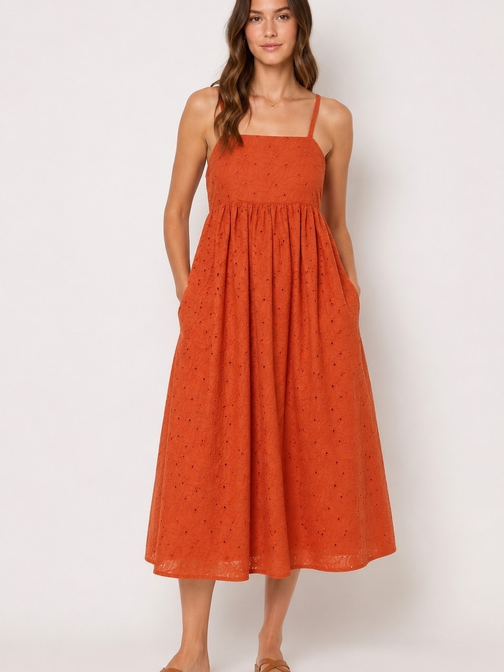 Madewell Eyelet Summertime Cami Maxi Dress Rusted Clay Cotton M NA241